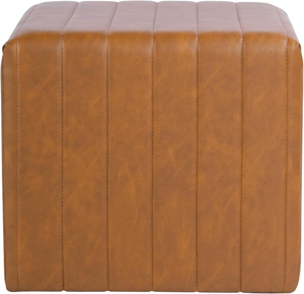 HomePop 19" Modern Channel Tufted Ottoman - Carmel Brown Faux Leather
