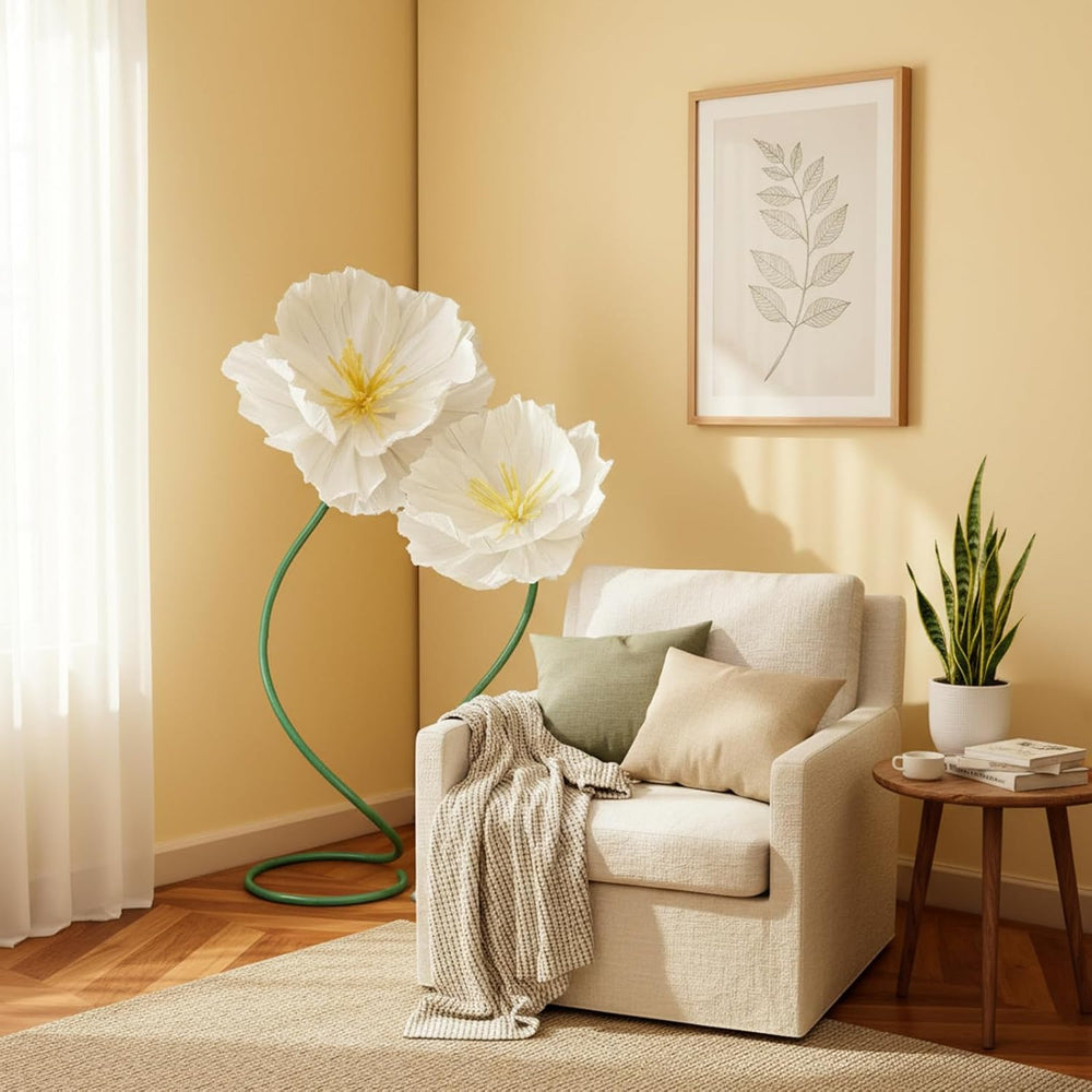 2 Pcs 5ft Large Paper White Poppy Flower Giant Artificial Poppies