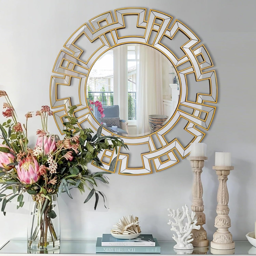 Chende Gold Mirrors for Decor, 32'' Round Wall Mirror with Beveled Gl...