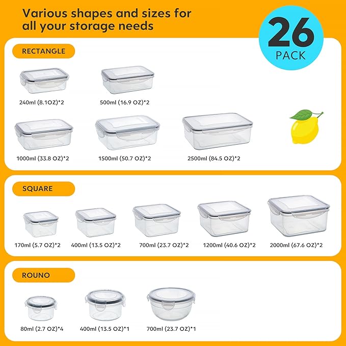 52 PCS Food Storage Containers Set