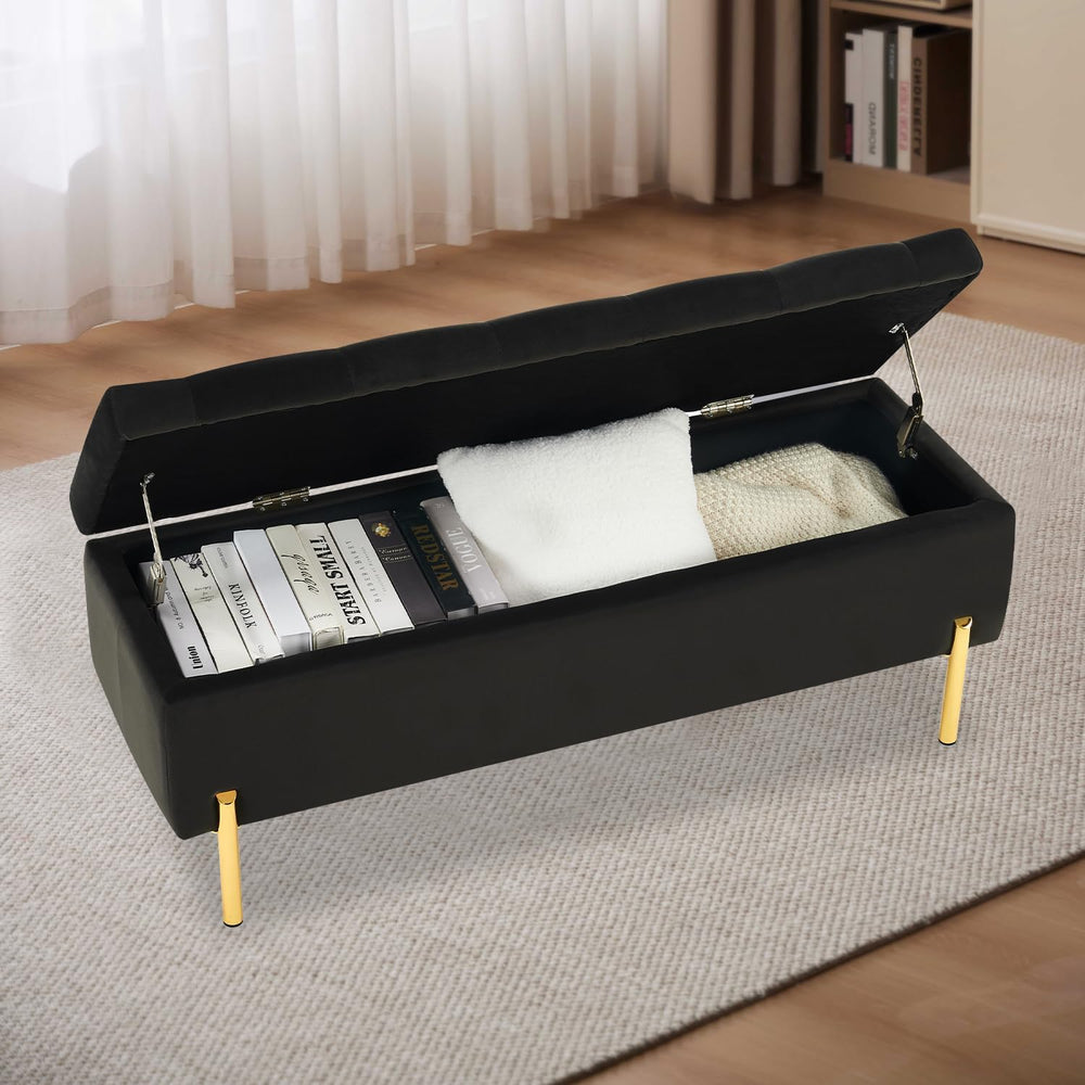 Velvet Storage Bench Ottoman,Versatile Seating with Hidden Storage,End of Bed...