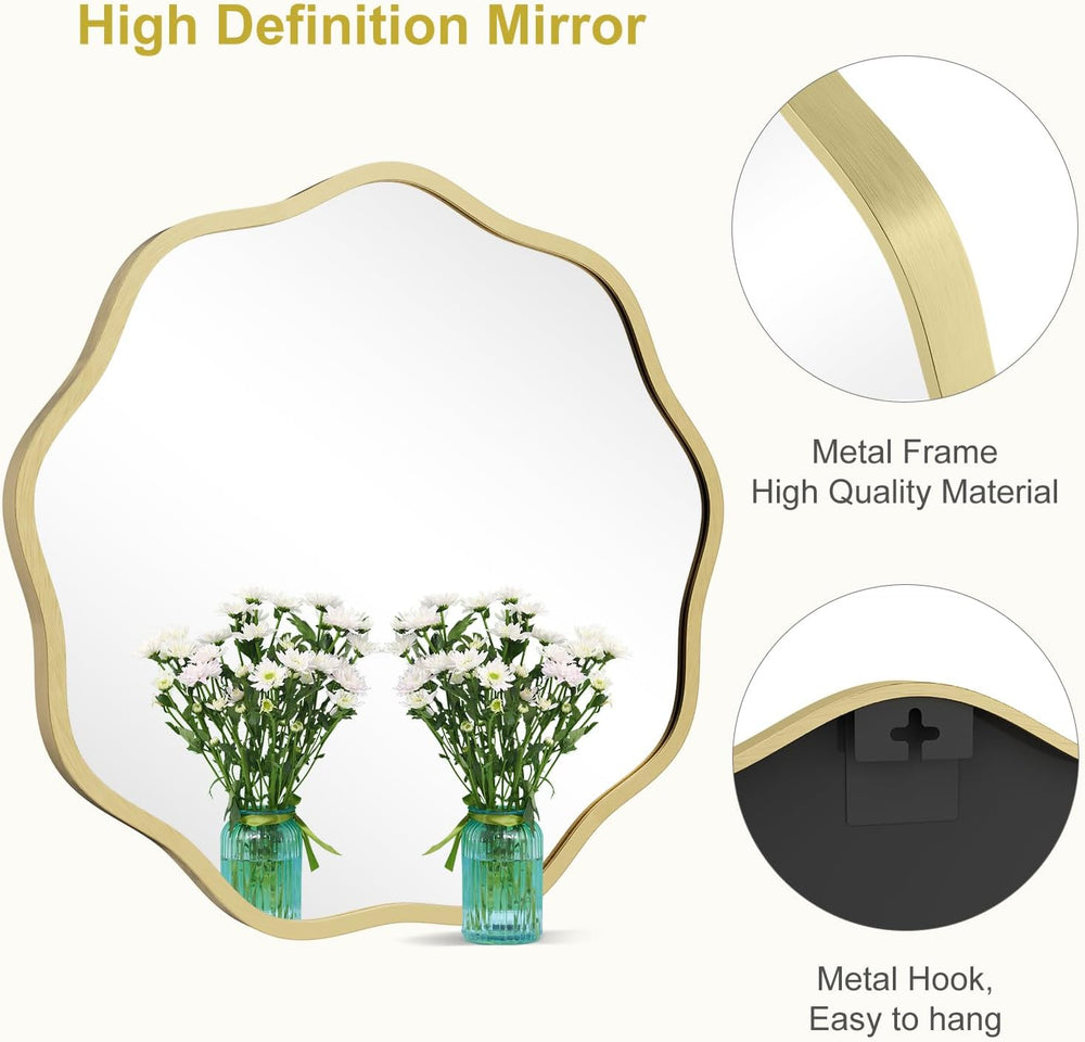 WallBeyond Round Wavy Mirror for Wall Decorative 20 inch, Modern Round Mirror...