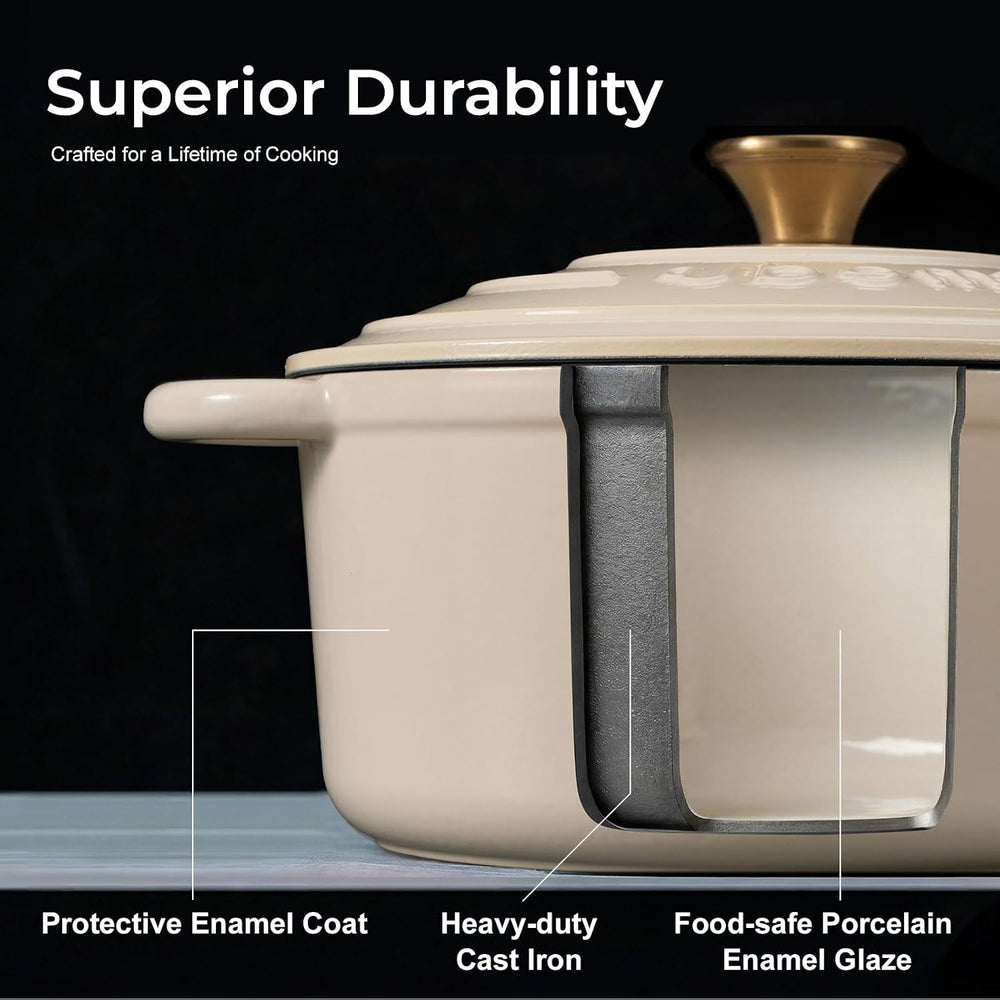 5.5QT Enameled Cast Iron Dutch Oven for Sourdough Bread White | Non-Stick Pot...