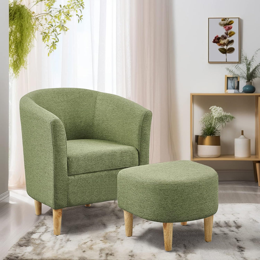 DAZONE Mid Century Modern Accent Chair with Ottoman Barrel Armchair Green