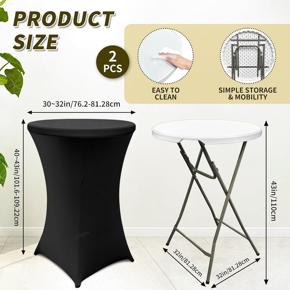 2 Sets 32" High Top Round Folding Cocktail Tables White Bar Height with ...