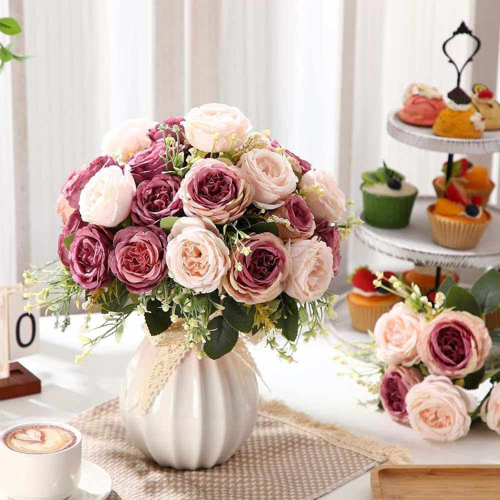 Geosar 16 Bundles Artificial Peonies Flowers,Dusty Pink, Dusty Rose