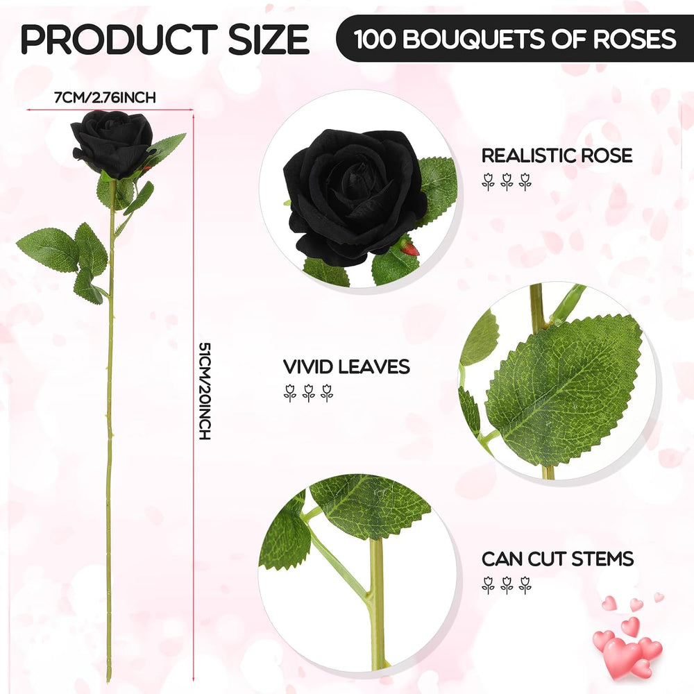 Jexine 100 Pcs Artificial Roses Flowers Bulk, Black