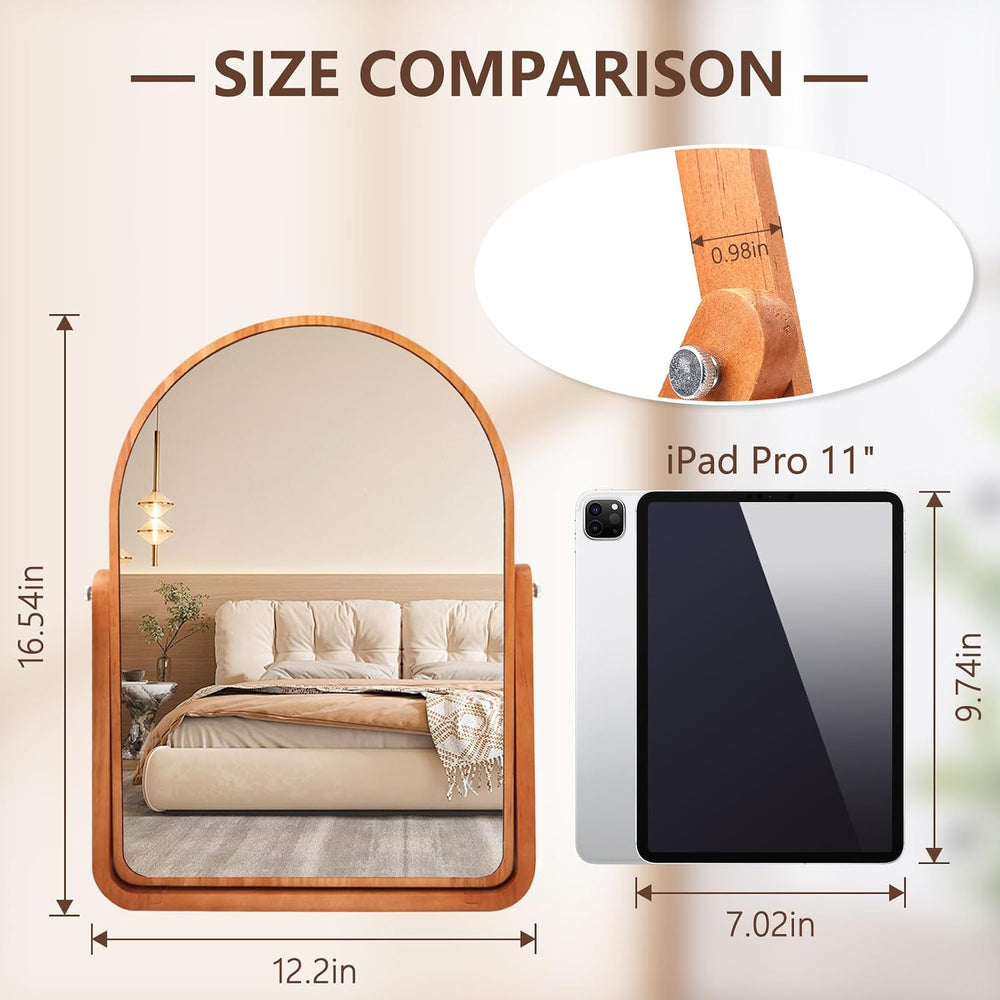 Arched Desk Mirrors with Stand- Wood Table Makeup Mirrors