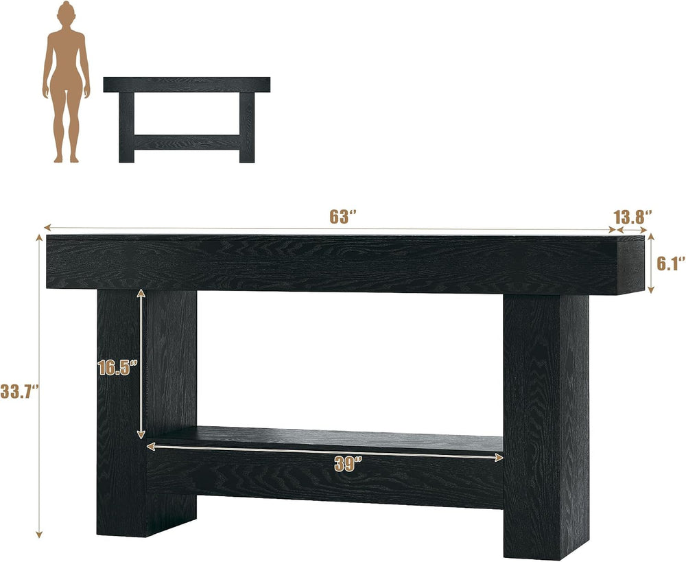 HUAHUU 63 Inches Long Console Table, Sofa Table with Storage Behind Couch, En...