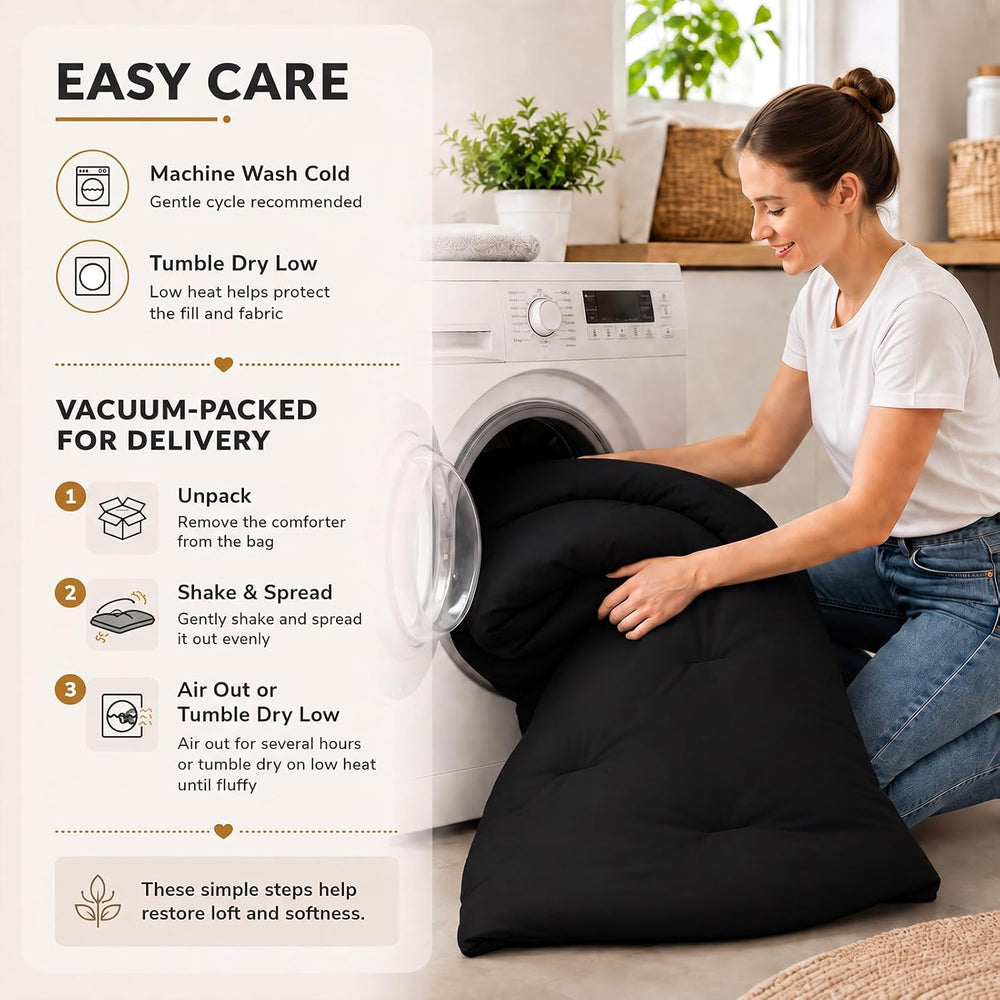 Full Comforter Set, 3 Pieces Down Alternative Bedding, Black