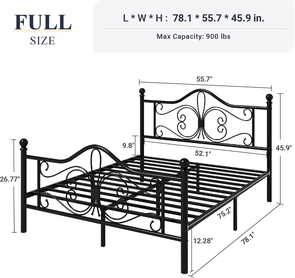 Allewie Metal Full Platform Bed Frame, Butterfly Pattern Design, Black