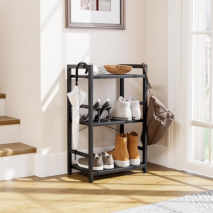 NUMENN 3 Tier Slim Bookshelf, Bookcase Shelf Storage Organizer, Modern Book S...