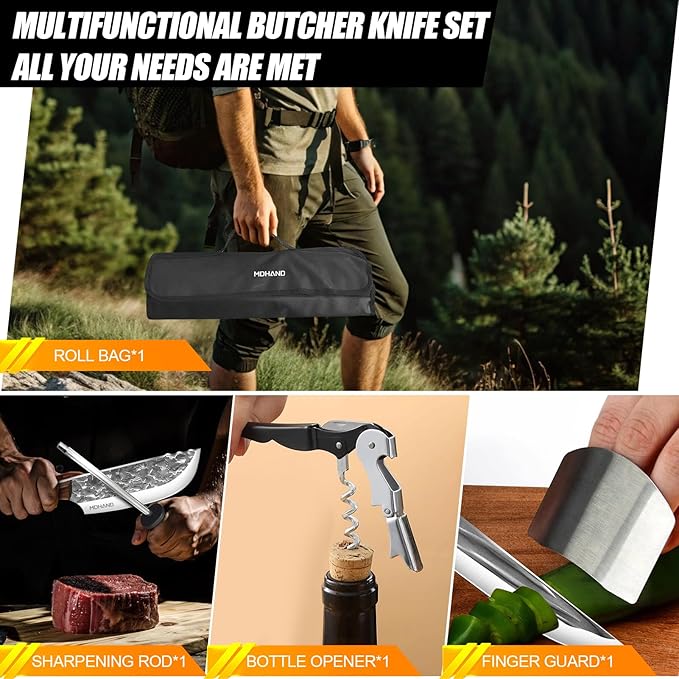 MDHAND Butcher Knife Set, Heavy Duty Meat Cleaver, Fillet Knives, Meat Cutting