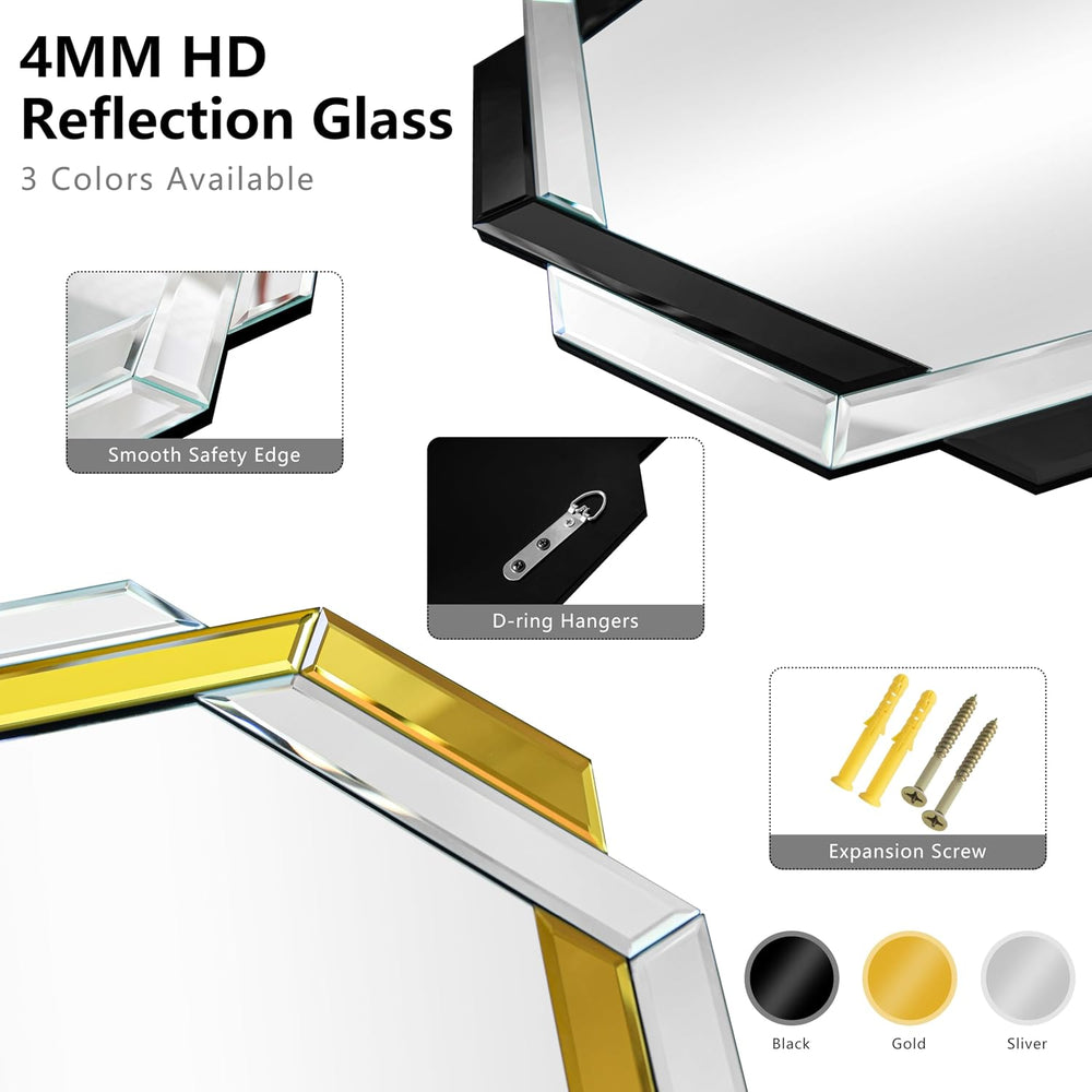 Bathroom Mirror Black - 28”X28” Wall Mirrors Decorative, Beveled Edge Framele...