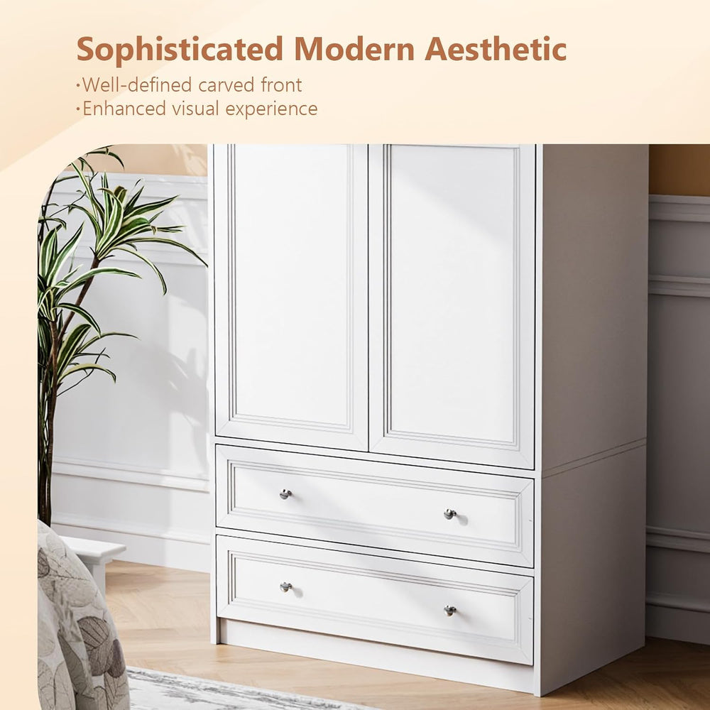 VINGLI 72" Wooden Armoire Wardrobe Closet with 2 Doors and 2 Drawers, White