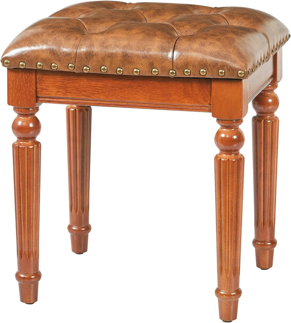Microfiber Leather Vanity Stool for Makeup,Solid Wood Carvied Vanity Bench Se...