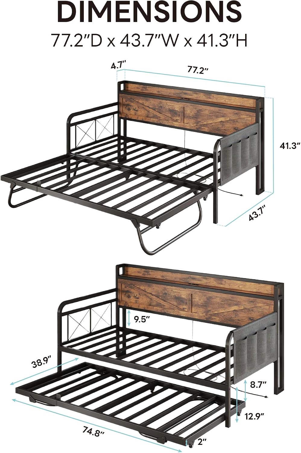 LIKIMIO Twin Daybed with Pop Up Trundle & Charging Station & Storage ...
