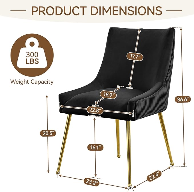 Velvet Dining Chairs Set of 2 Gold Legs,Upholstered Velvet Accent Chairs, Ple...