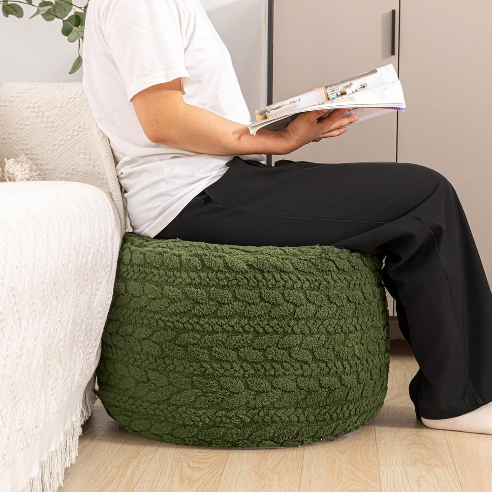 Round Pouf Ottoman Foot Stool 20x14In Ottoman Footrest for Couch Sofa Green
