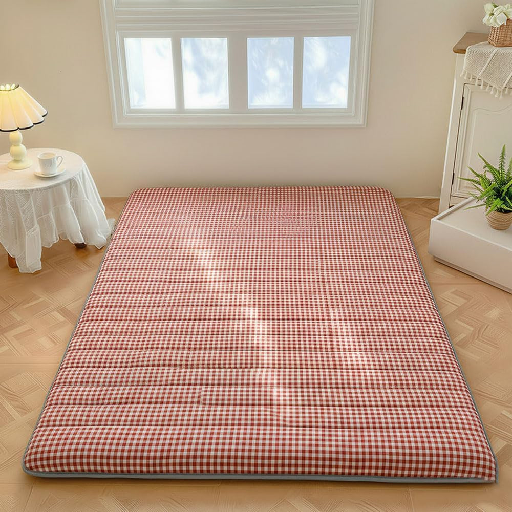 Red Gingham Japanese Floor Mattress, Full Size 60" x 80", 3.5"...