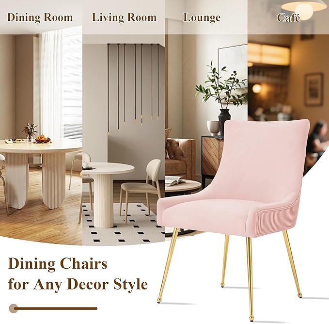 Velvet Dining Chairs Set of 4, Modern Upholstered Kitchen Chair with Pull Han...