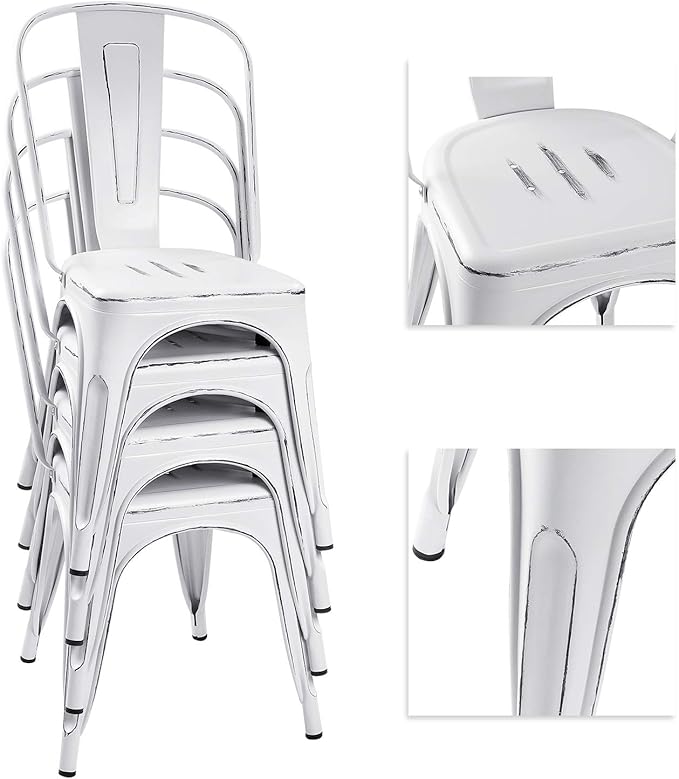 Devoko Metal Indoor-Outdoor Chairs Distressed Style Kitchen Dining Chairs Sta...