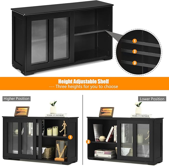 Costzon Sideboard Buffet Cabinet, Wooden Kitchen Storage Cabinet with Adjusta...
