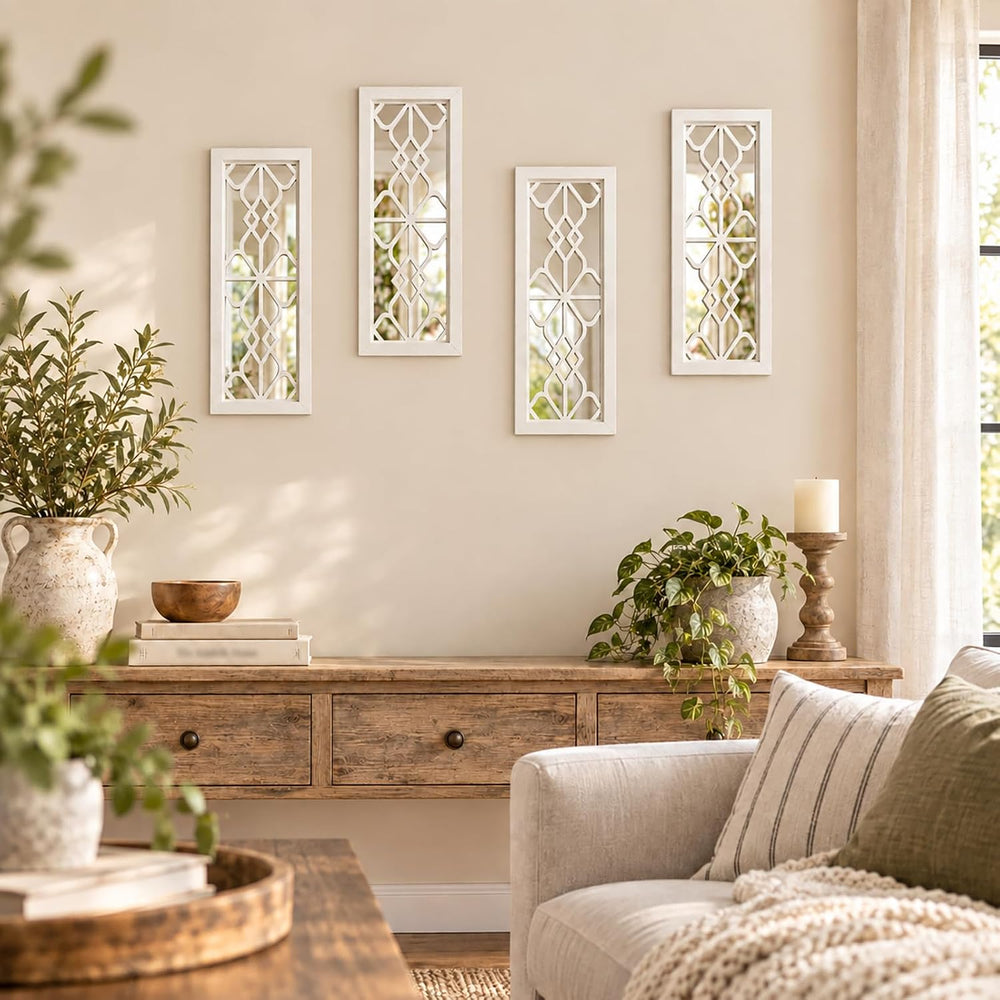 ZEXUIRU 4 Set Rustic Wall Mirrors for Bedroom Bathroom Living Room Entryway W...