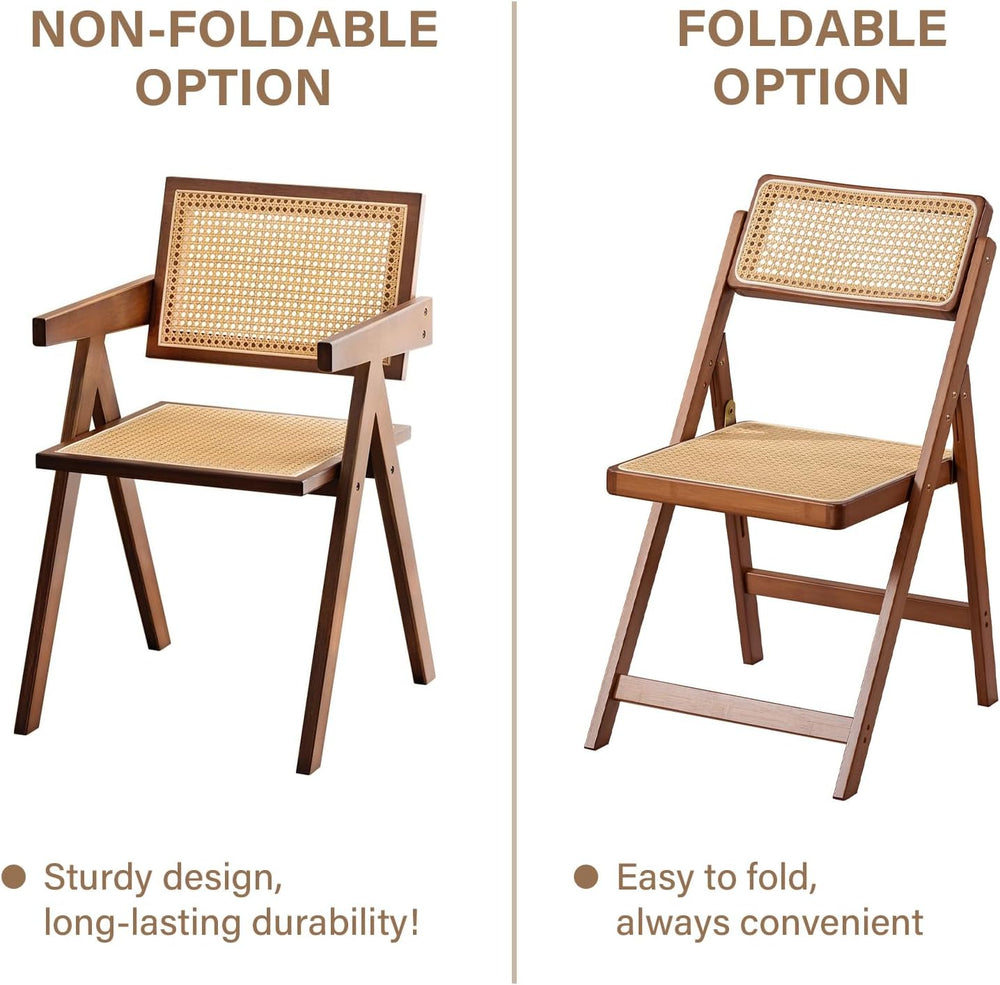 Furlide Rattan Folding Chair, Bamboo Dining Chair for Kitchen, Walnut