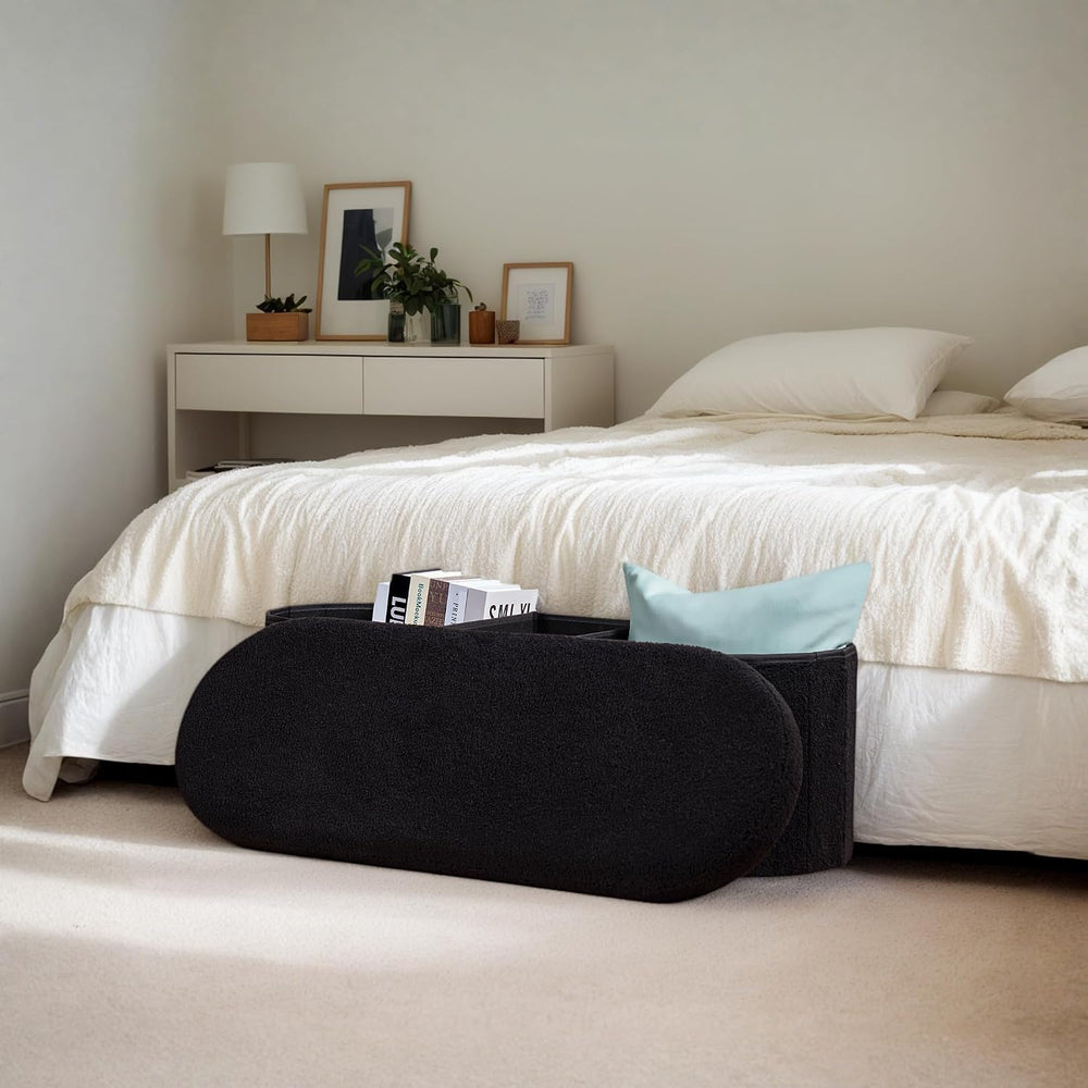 43.3 Inches Foldable Storage Ottoman Bench, Oval Footrest