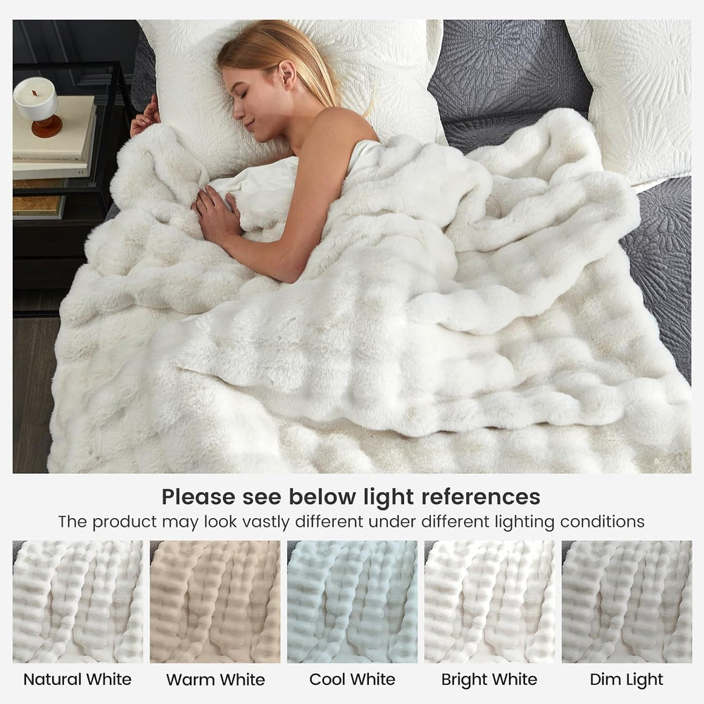 Cozy Bliss Bubble Faux Fur Throw Blanket for Couch, 50"x60", Cream ...