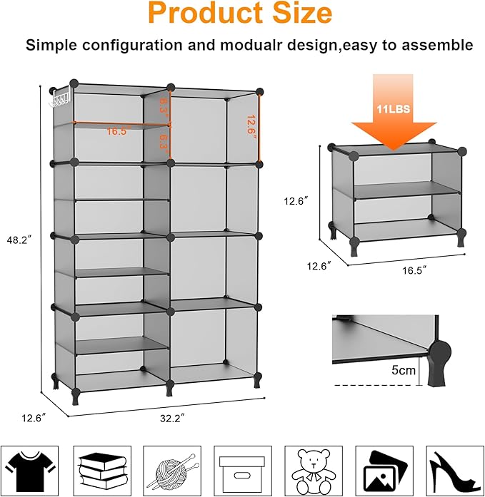 AWTATOS Closet Organizer 8 Cube Storage Shelves Clothes Organizers Stackable