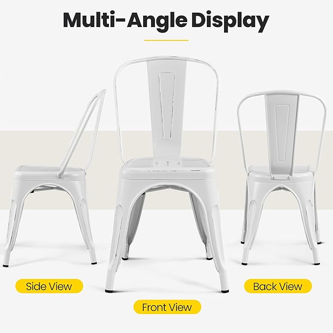 Yaheetech Metal Dining Chairs Set of 4, Industrial Stackable Kitchen Chairs w...