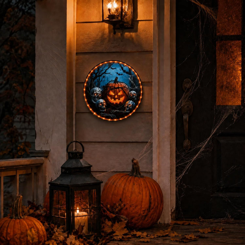 Lighted Halloween Decorations Battery Operated, Halloween Pumpkin Skull Decor...