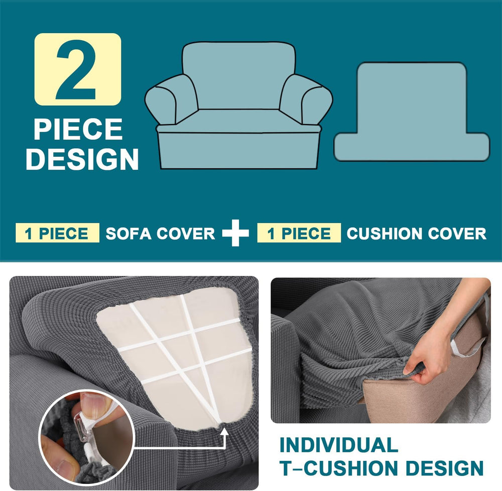 Turquoize T Cushion Chair Slipcover Armchair Slipcover for Living Room Stretc...