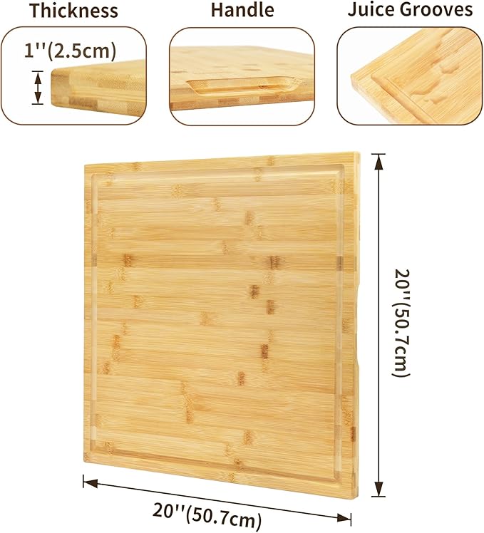 Utoplike Bamboo Cutting Board 20 x 20 inch, Large Wood Chopping Board