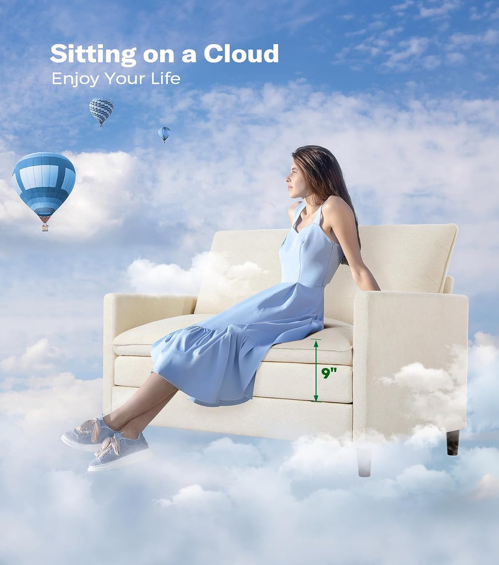 Welzona 3-Layers Cloud Loveseat Sofa, 51" Small Couch, Teddy Small Sofa