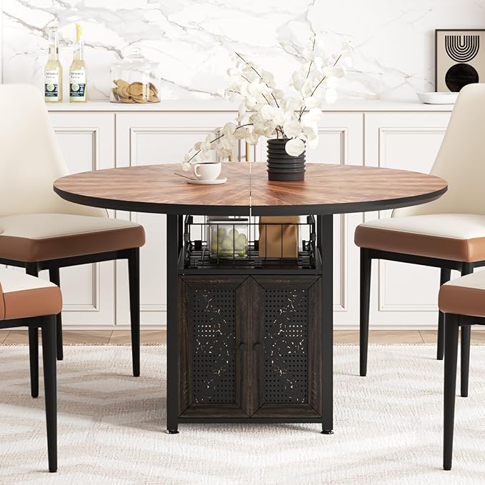 47" Round Dining Table Set for 4-6 People, Large Farmhouse Kitchen Dinin...