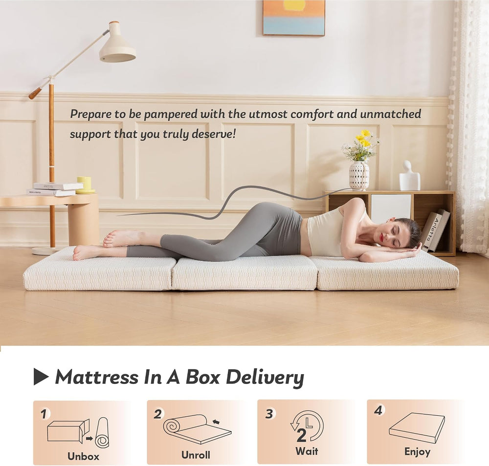 MLILY Foldable Mattress, 4 inch Single Tri Fold Memory Foam Mattress Topper, ...