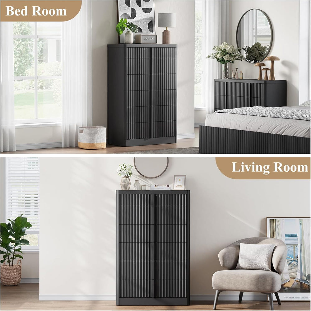 Fluted Dresser for Bedroom, 48" Tall 6 Drawer Dresser, Modern Chest of D...