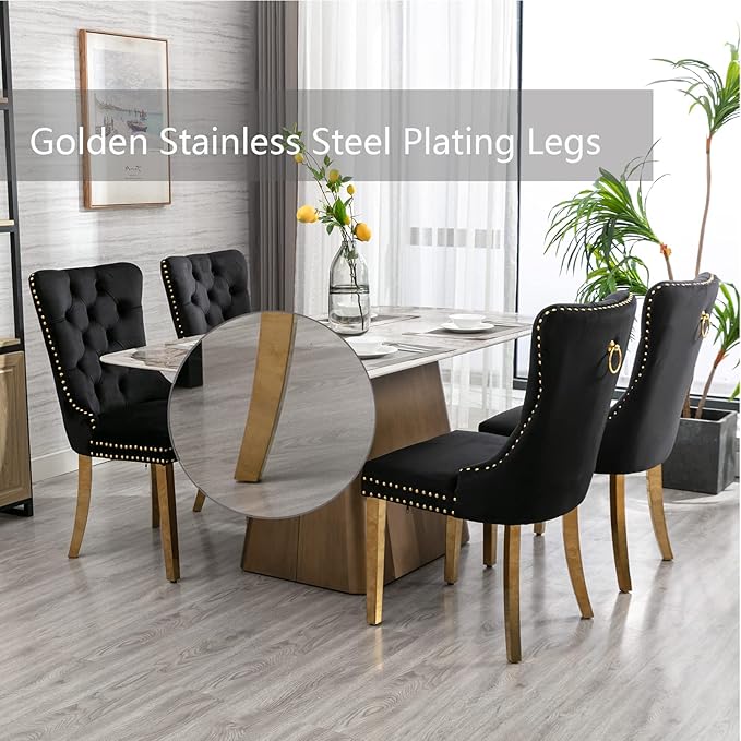 Black Velvet Dining Chairs Set of 4, Upholstered Dining Room Chairs with Back...