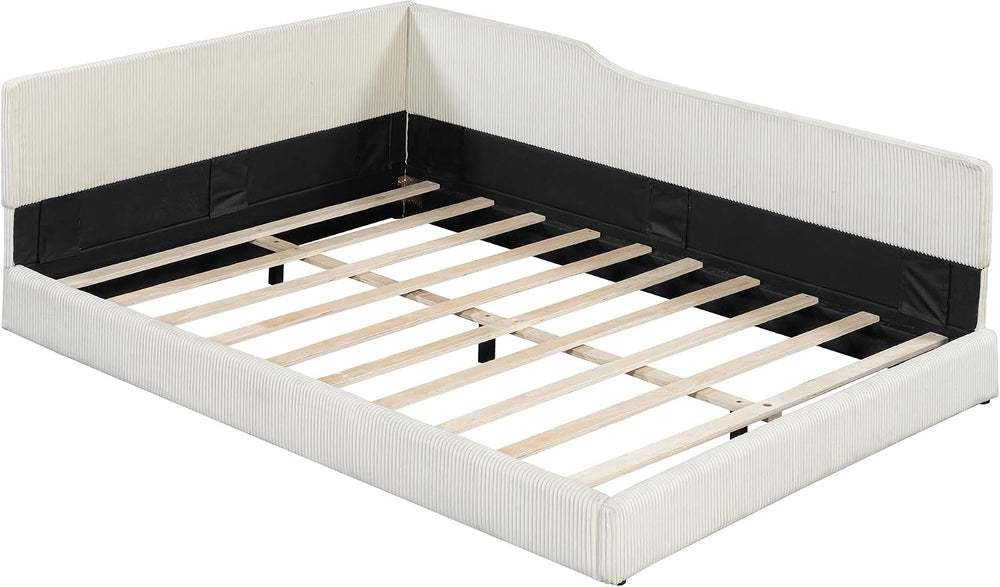 SOFTSEA Full Size Upholstered Corner Bed, Modern Daybed with L-Shaped Backres...