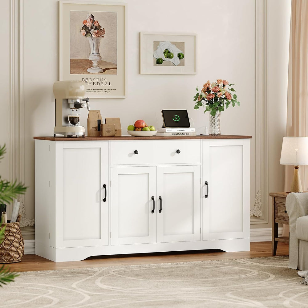 Brinlawb Buffet Cabinet with Storage & Charging Station, 53" Farmhou...