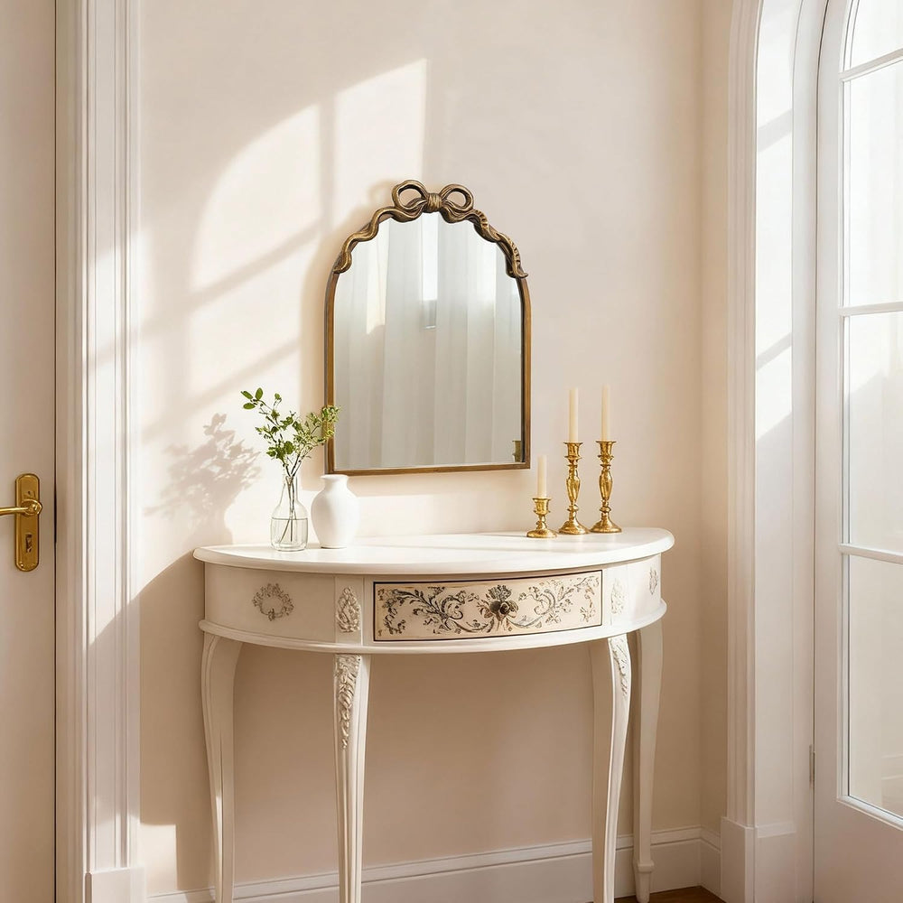 Gold Bow Vintage Small 13x17 Arch Unique Wall Ornate Antique Mirror