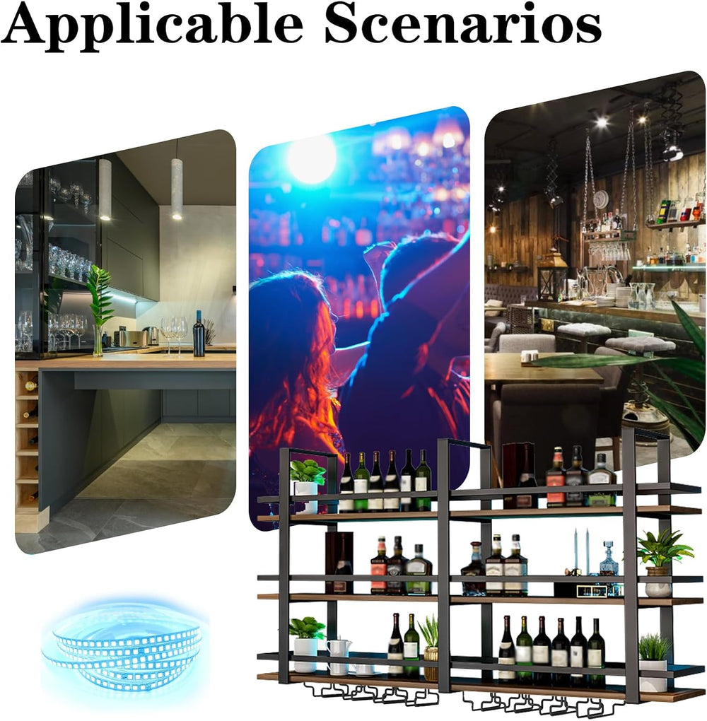 Wall Mounted Wine Rack with LED Light, Metal Liquor Bottles Display Shelf, Fl...