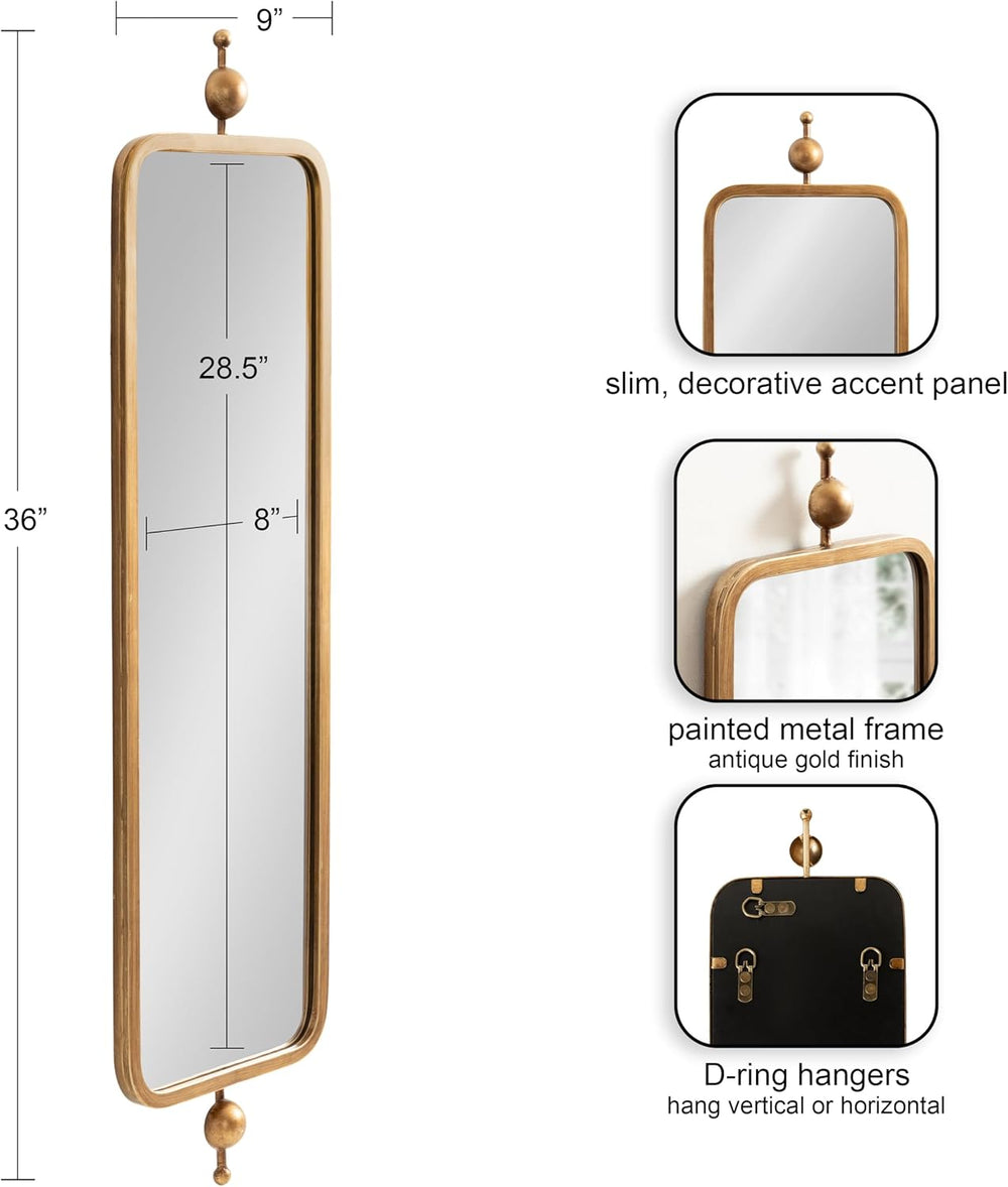 Kate and Laurel Kasota Traditional Slim Panel Wall Mirror, 9 x 36, Antique Go...