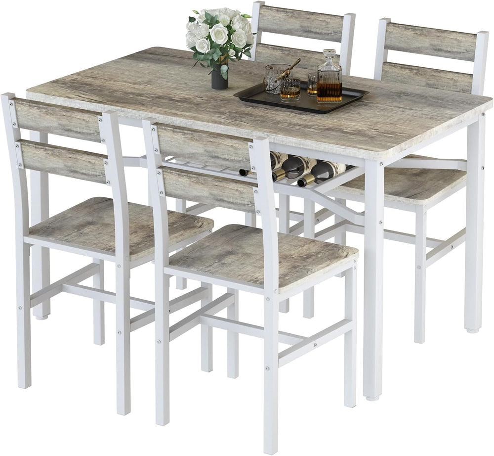 Hooseng Dining Table Set for 4, Wood Kitchen Table Chairs Set with Storage, F...