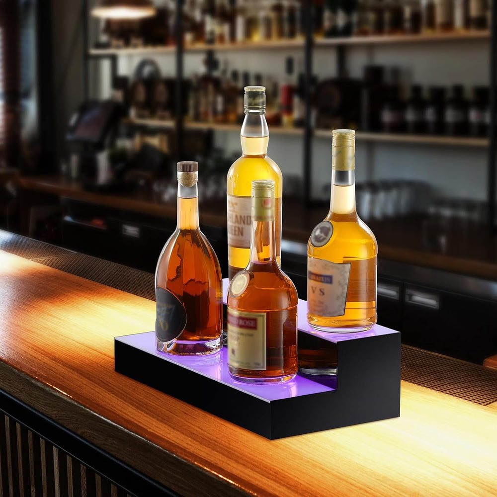 VEVOR LED Lighted Liquor Bottle Display, 2 Tiers 16 Inch Commercial Illuminat...