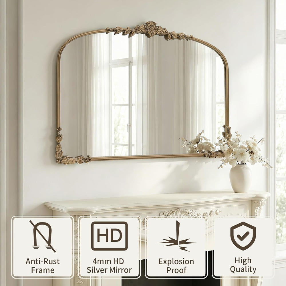 Large Gold Arched Mirror: 40"x30" Matt Gold Vintage Wall Mirror