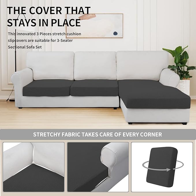 Easy-Going Stretch 3 Pieces Couch Cushion Covers